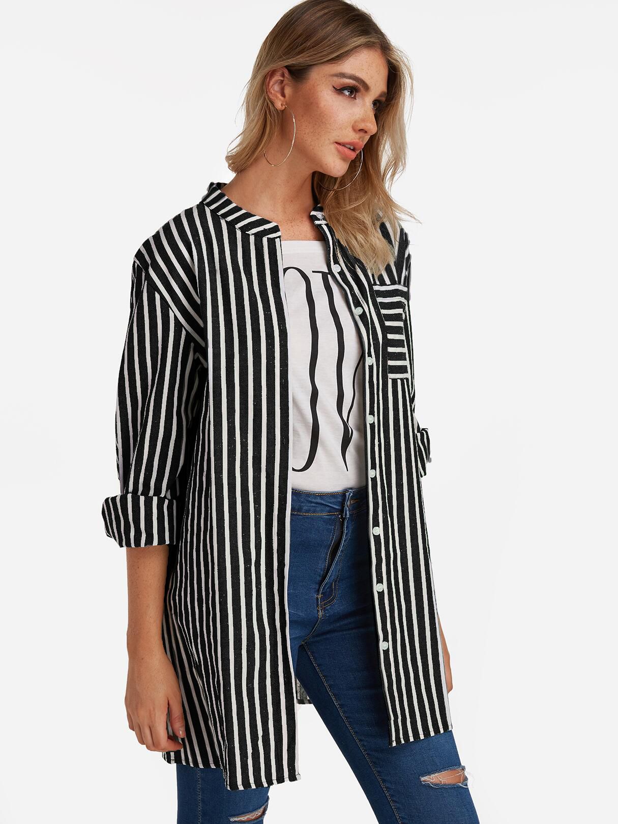 Striped Long Sleeve Shirts for Women with Blue jeans