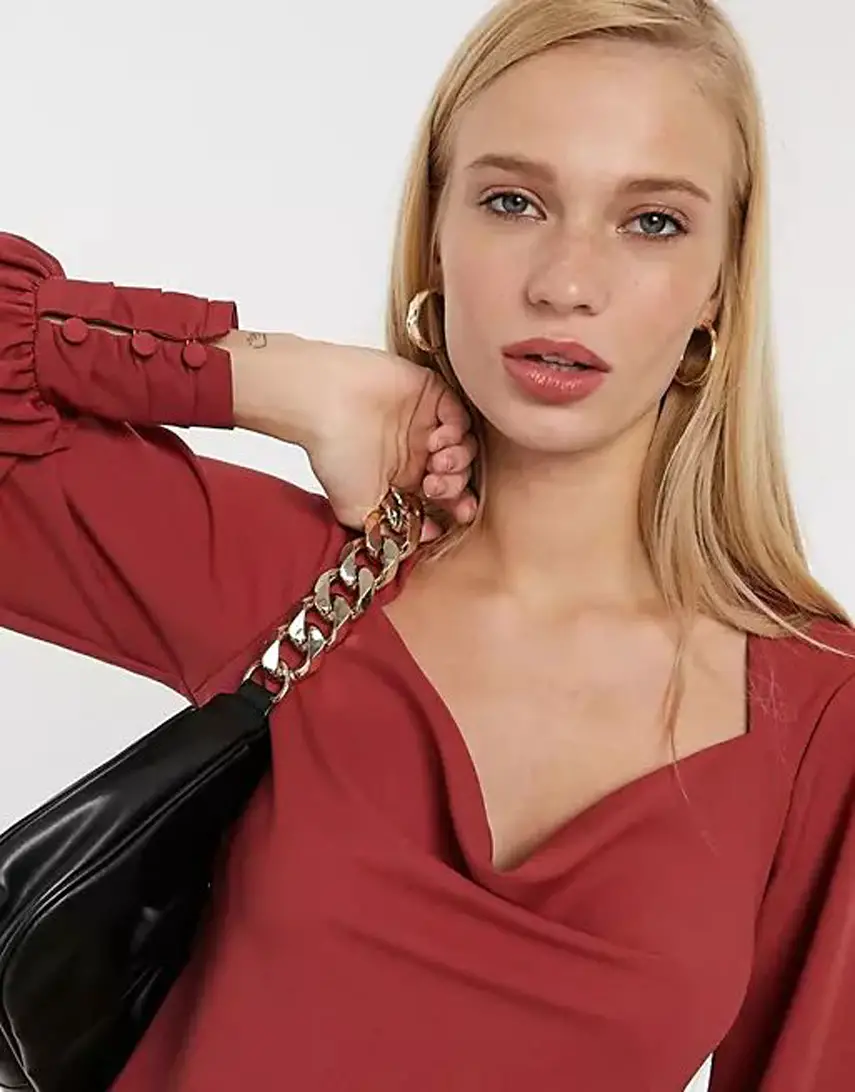 ASOS DESIGN long sleeve cowl neck top in rose