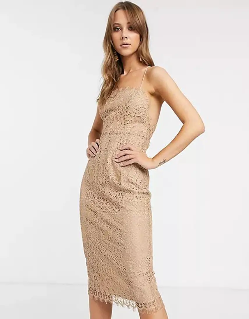 ASOS DESIGN square neck midi pencil dress In lace