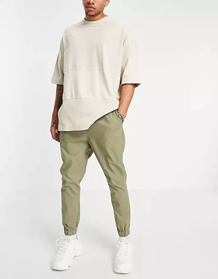ASOS DESIGN tapered chino joggers in khaki