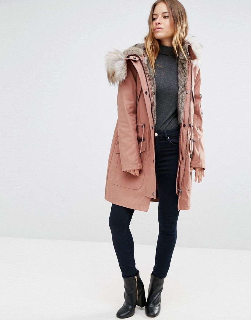 ASOS PETITE Parka With Detachable Faux Fur Liner