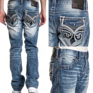 Affliction Men's Denim Jeans ACE FLEUER PHANTOM Embroidered Biker