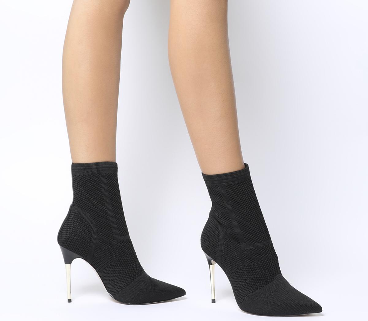 Aflame Metal Heel Sock Boots Black Knit