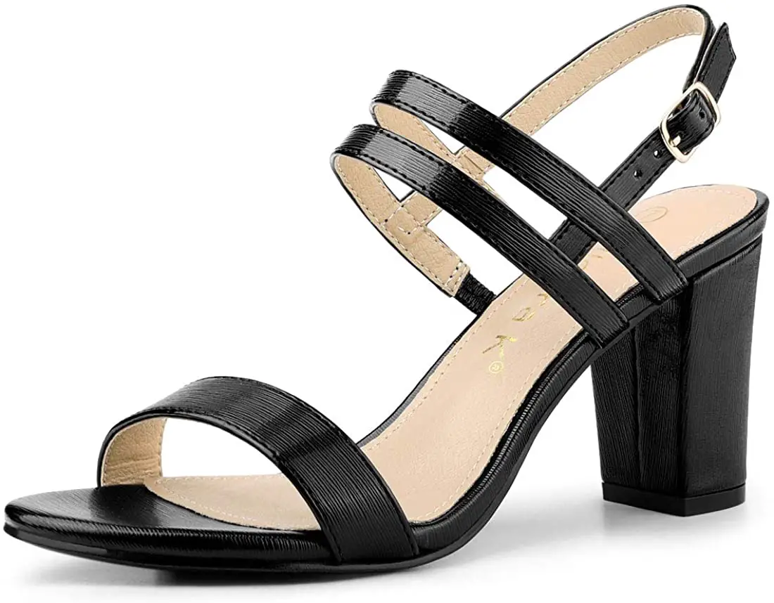 Allegra K Women's Slingback Block Heel Ankle Strap Sandals