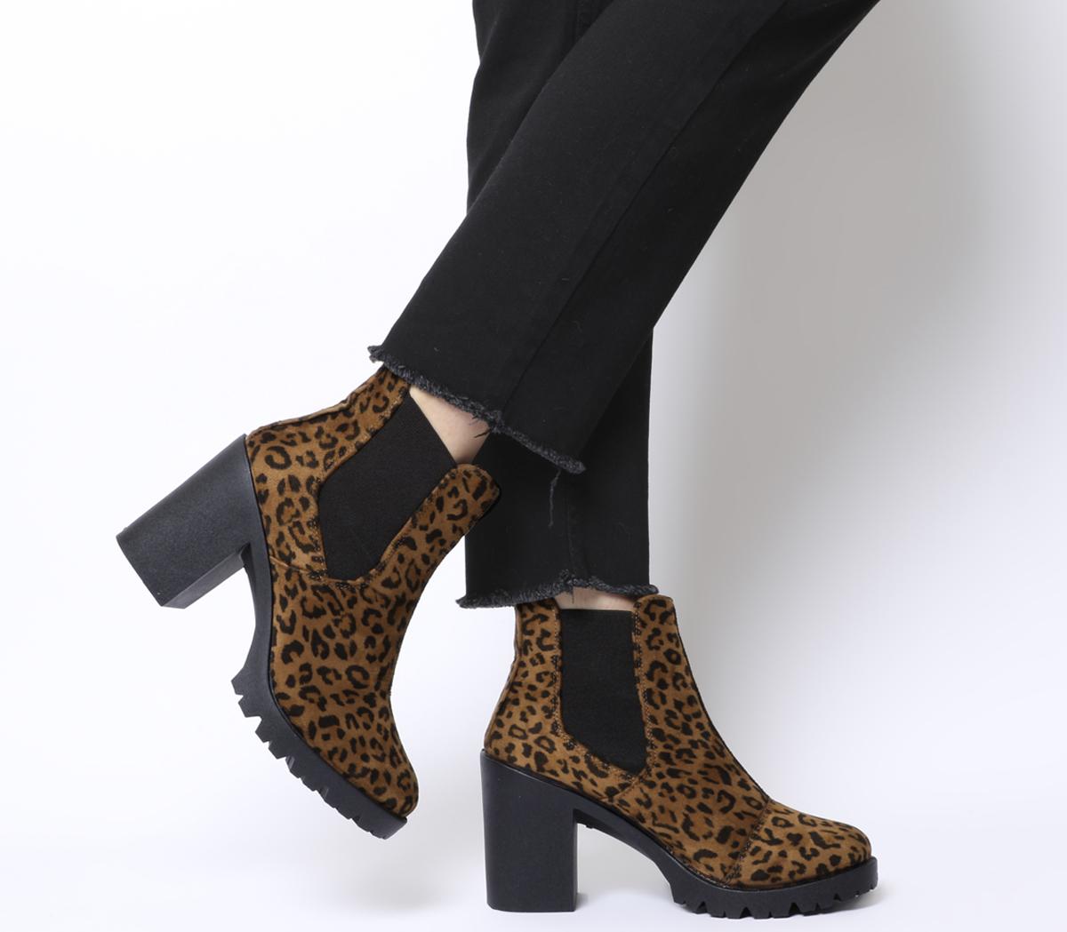 Ashlyn Chunky Heeled Chelsea Boots Leopard