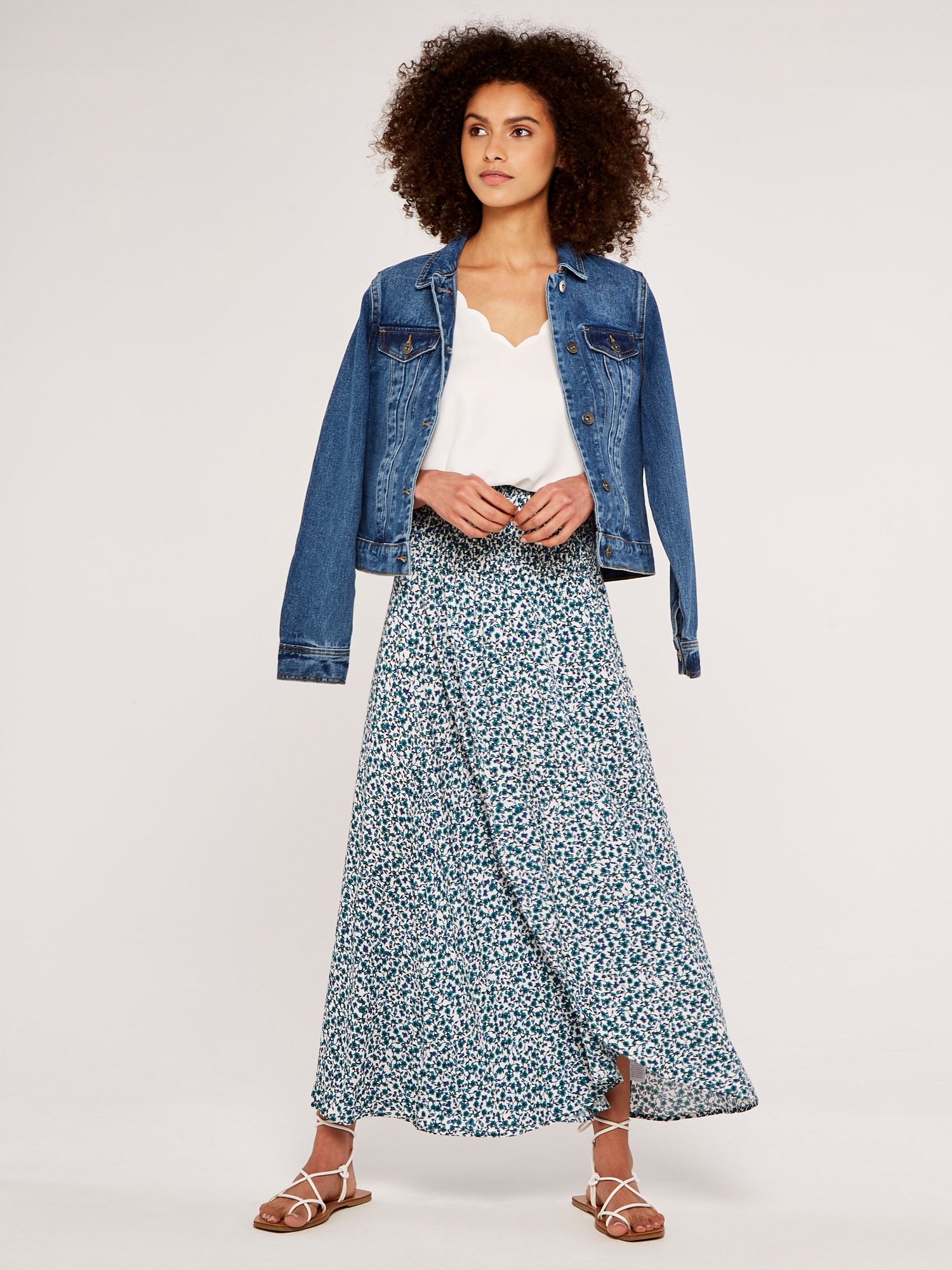 BLUE DITSY FLORAL WRAP SKIRT
