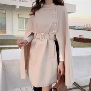 Batwing Sleeves Poncho Outwear Belt Slim Cloak Cape Coat