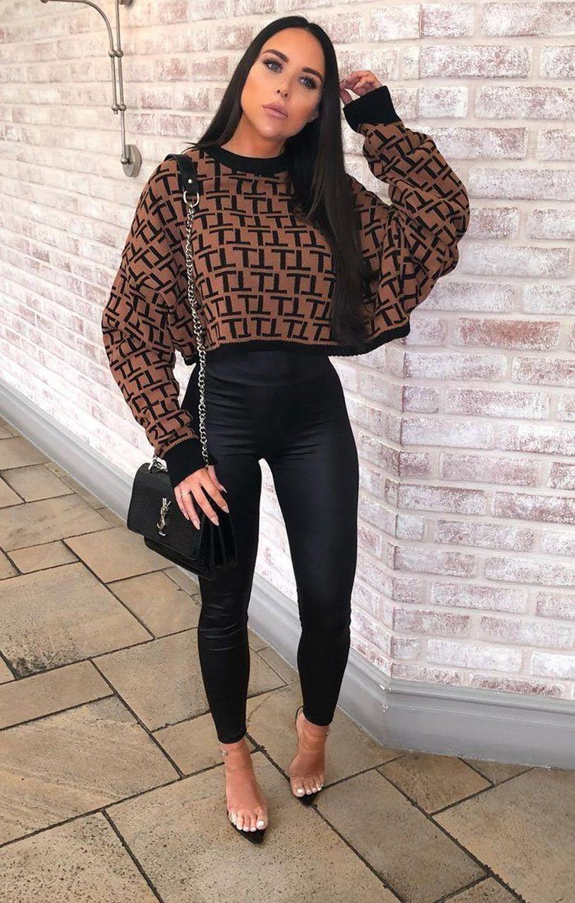 Black High Waisted Faux Leather Look Leggings - Catriona