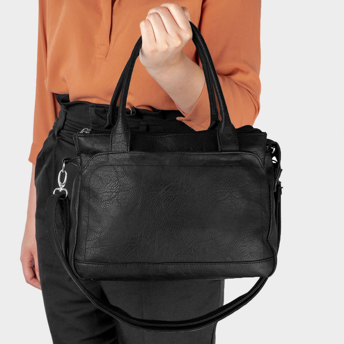 Black Textured Handbag with Strap