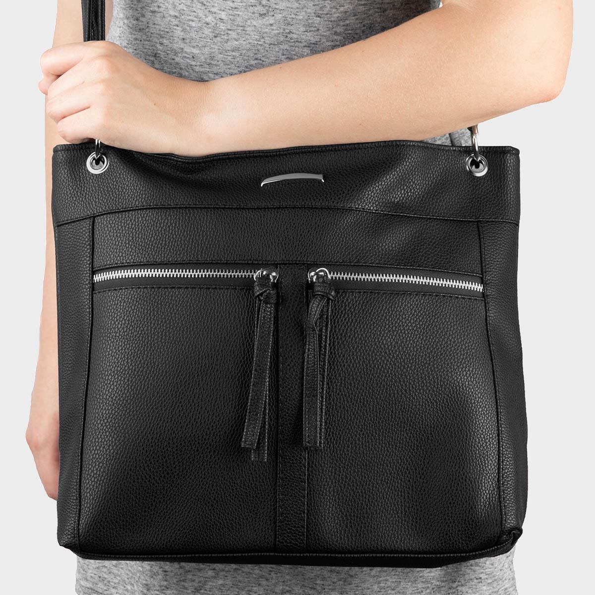 Black Zip Detail Cross Body Handbag