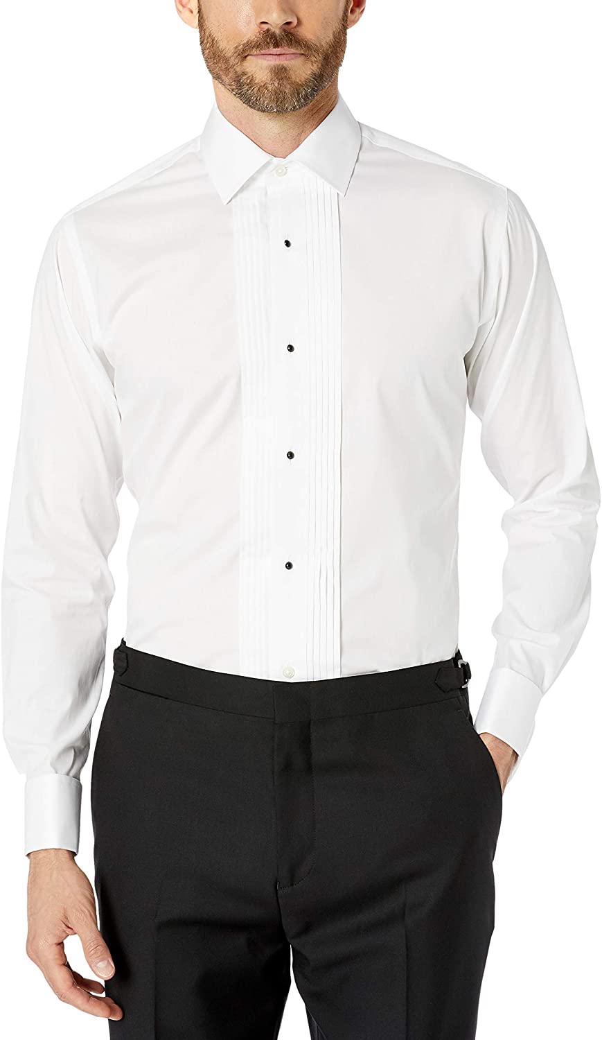 Buttoned Down Men's Slim Fit Easy Care Bib-Front Spread-Collar Tuxedo Shirt