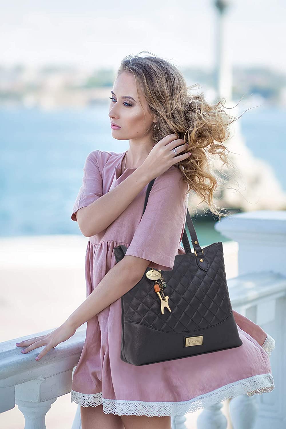 Catwalk Collection Handbags - Women's Quilted Leather Tote/Shoulder Bag - SOFIA