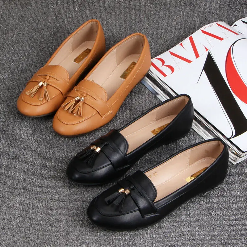 Classic Ladies Chunky Heels Flats Tassel Loafers Driving Moccasins Casual Shoes