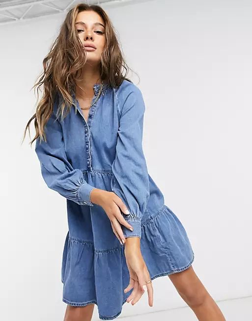denim smock mini dress in blue