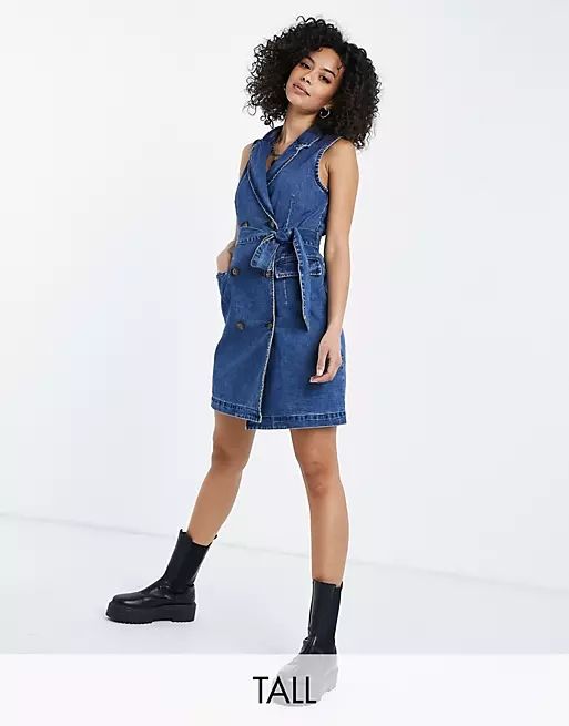 sleeveless denim mini dress in blue