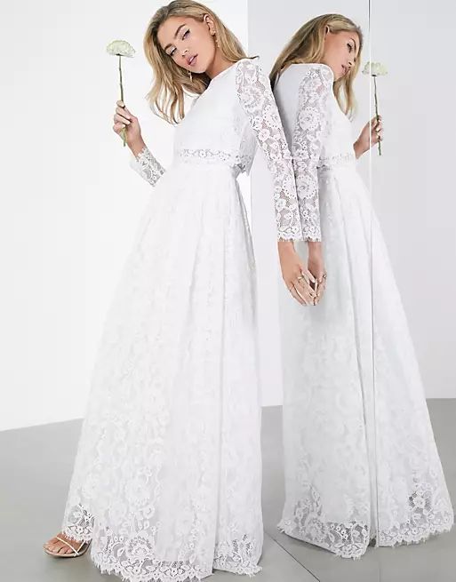 Grace lace long sleeve crop top maxi wedding dress