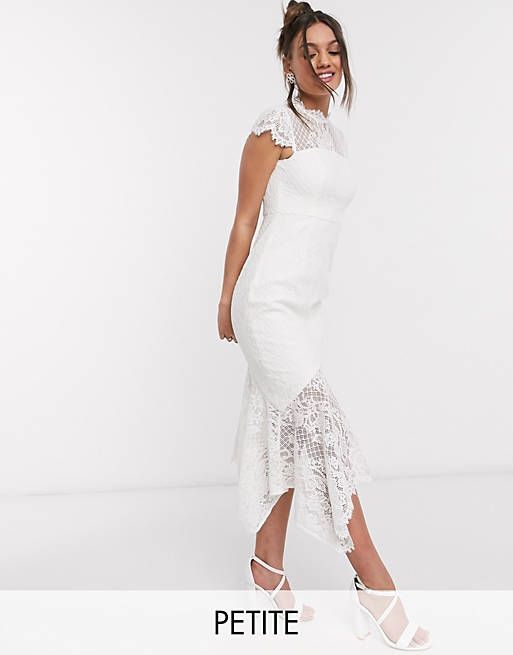 lace hi-low maxi dress with bow back in white