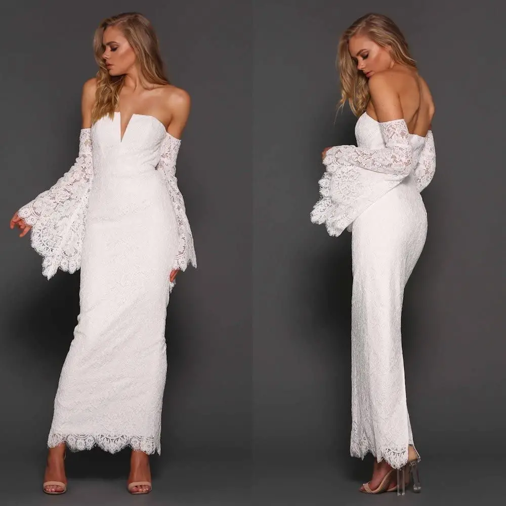 Lace Off The Shoulder White Maxi Dress