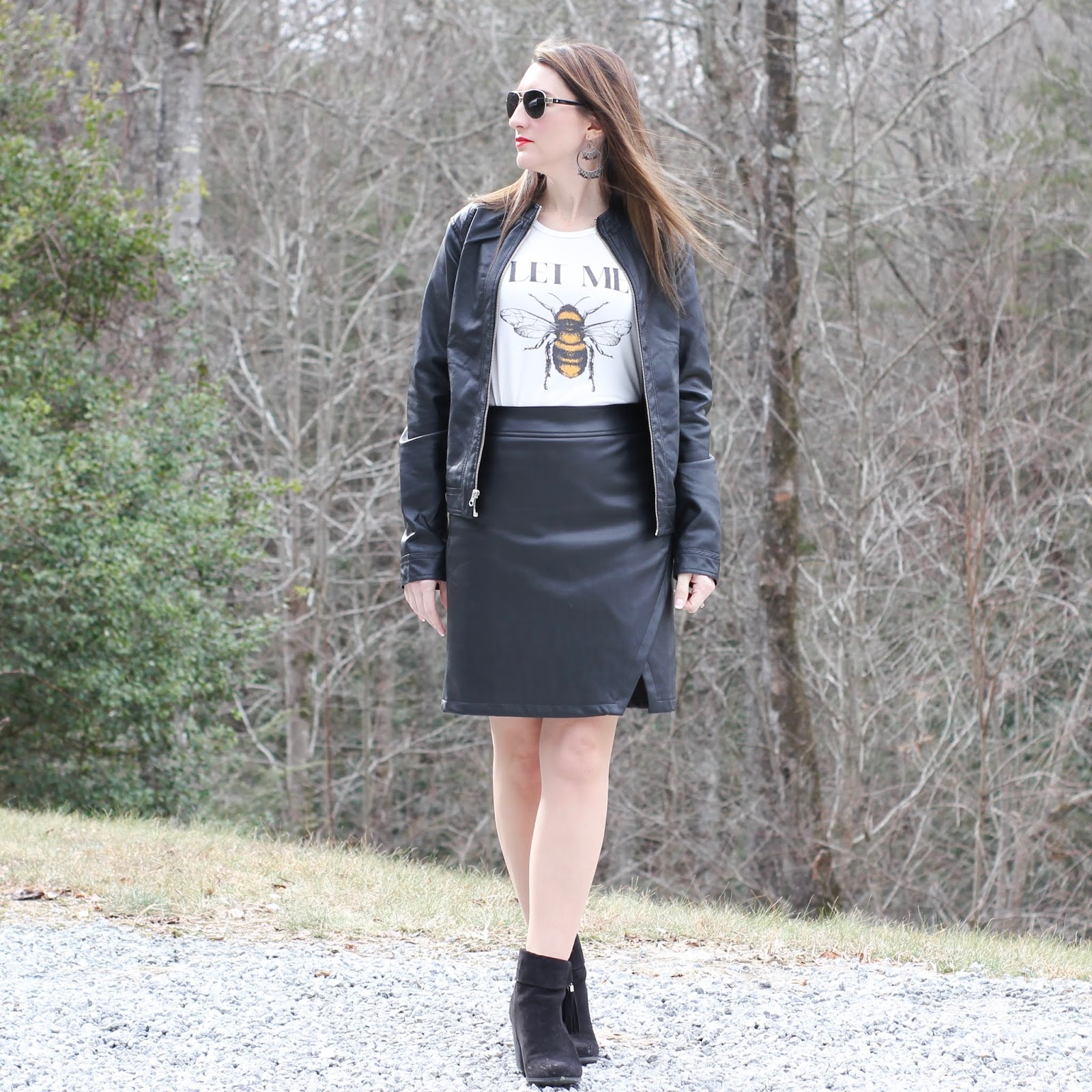leather skirt with Black leather jacket
