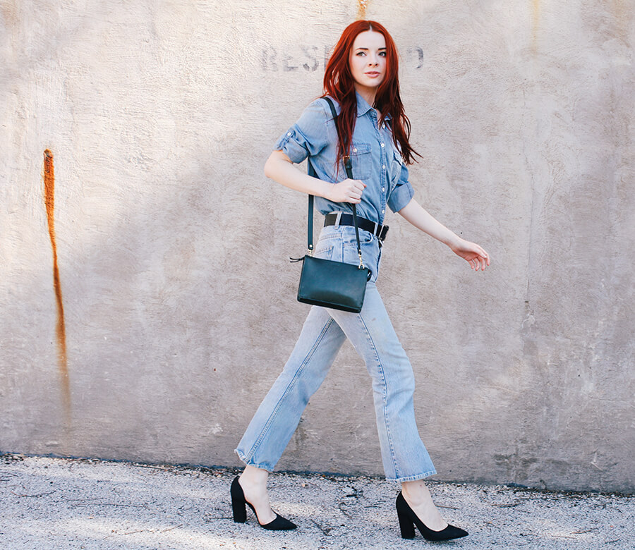 Kick Flare Jeans with Denim Shirt