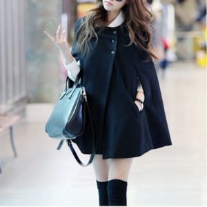 Gaorui Women Fashion Cape Bat Wing Poncho Cloak Woolen Coat Top Black Cappa Jacket