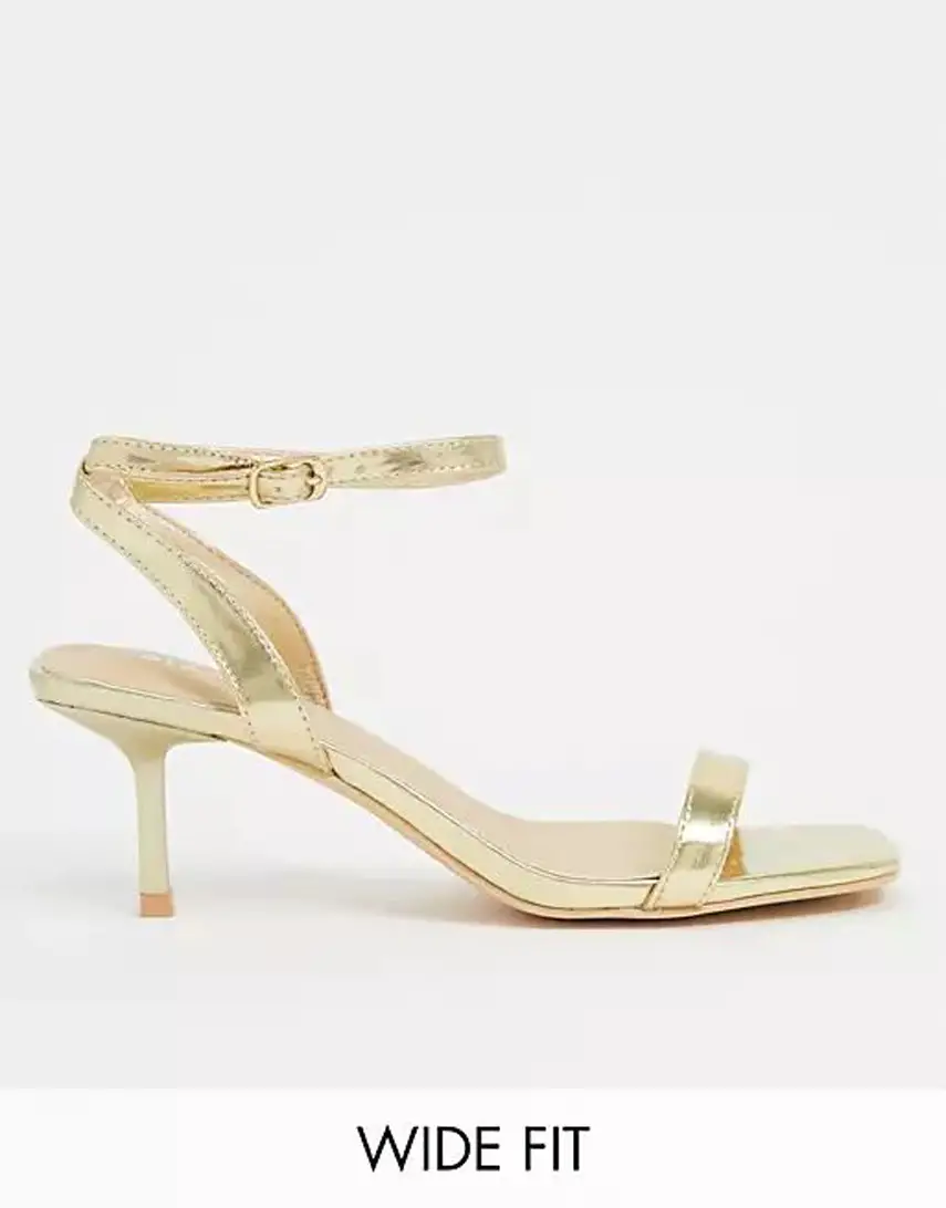 Glamorous Wide Fit heeled sandals with ankle strap in gold