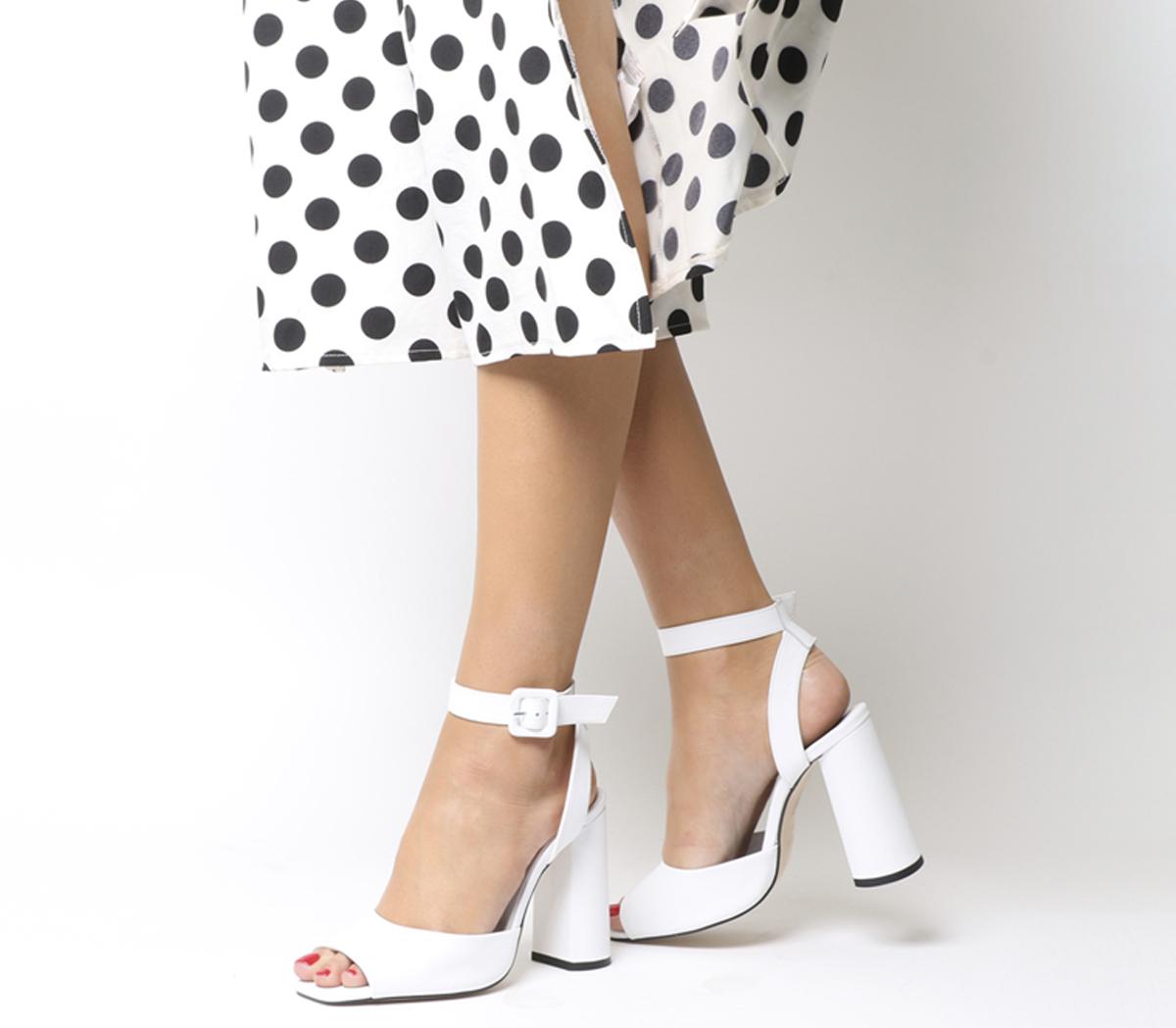 Heartly Ankle Strap Heels White Leather
