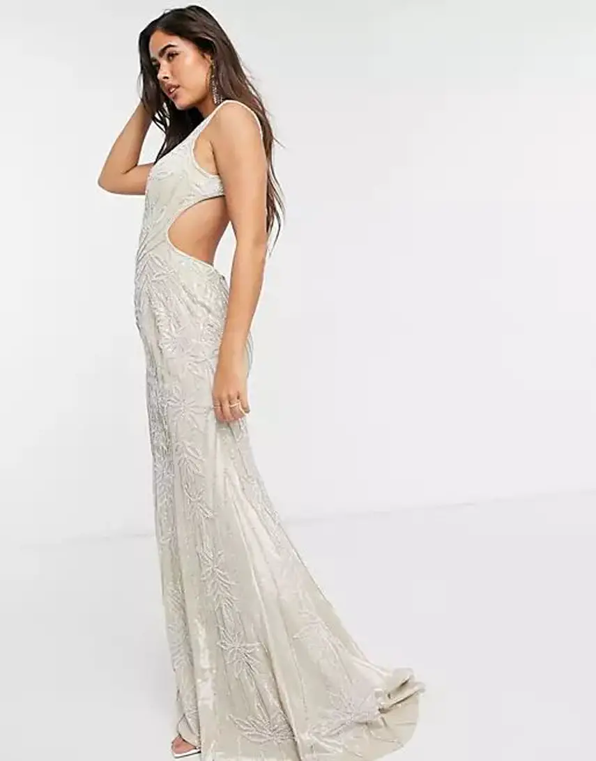 Jovani cut out side maxi dress in white