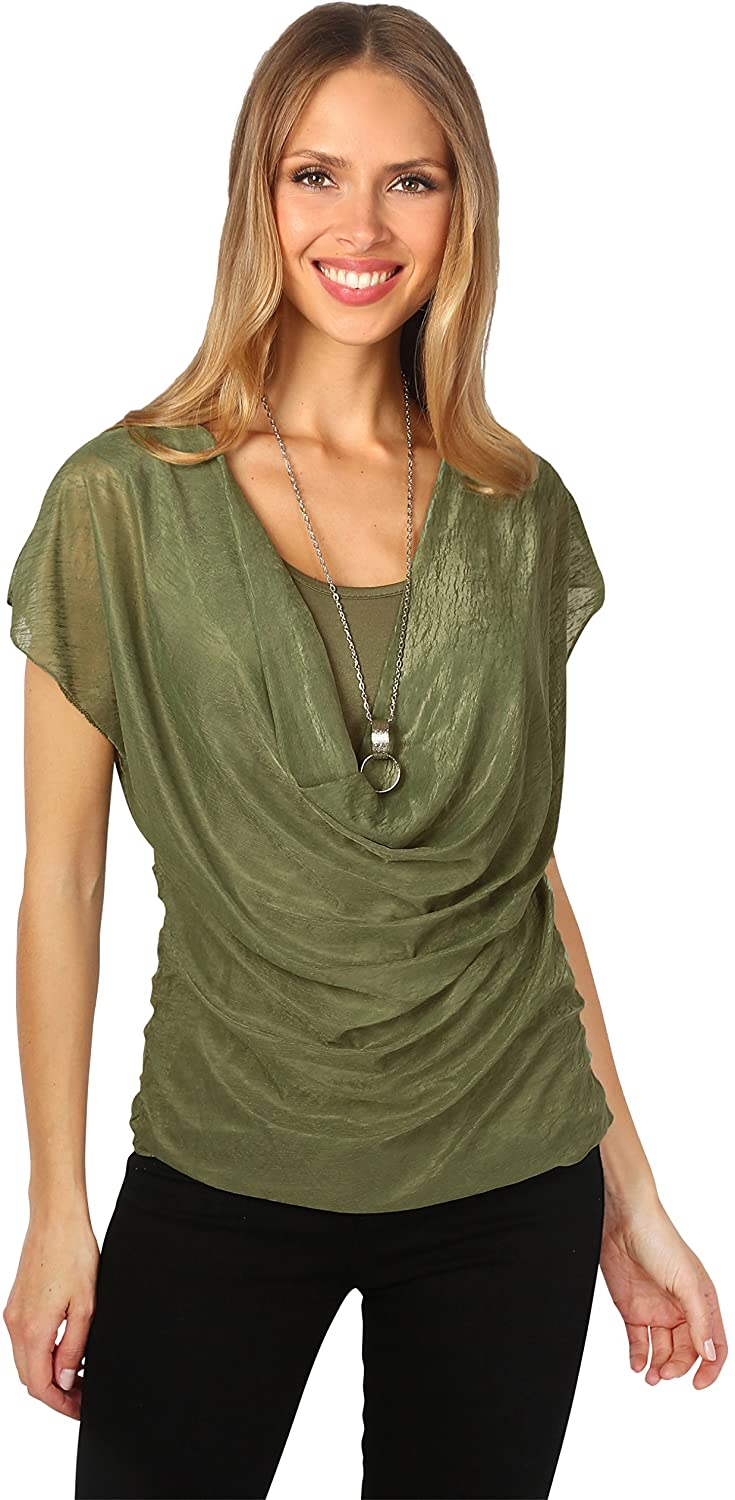 KRISP® Women Layered Cowl Neck Top