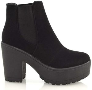 Ladies Chunky Cleated Sole Platform Womens Block Heel Biker Chelsea Ankle Boots