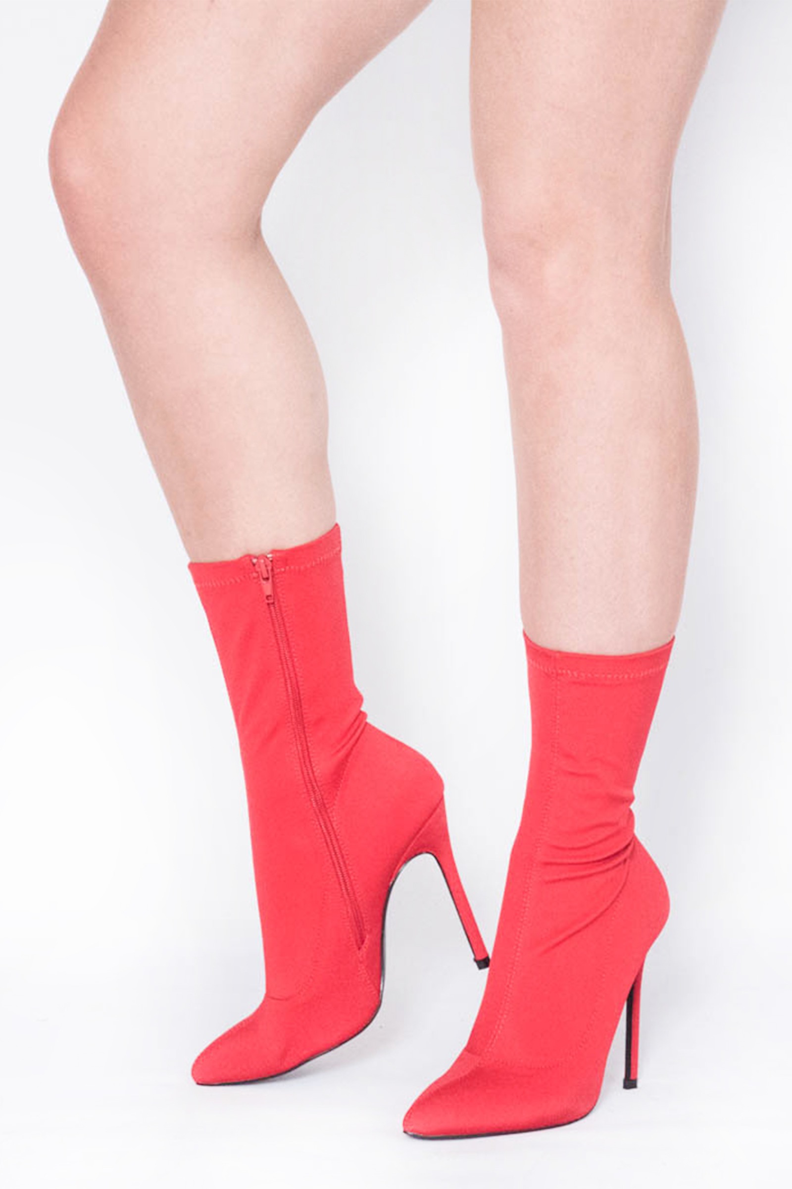 Layla Red Pointed Stiletto Sock Boots