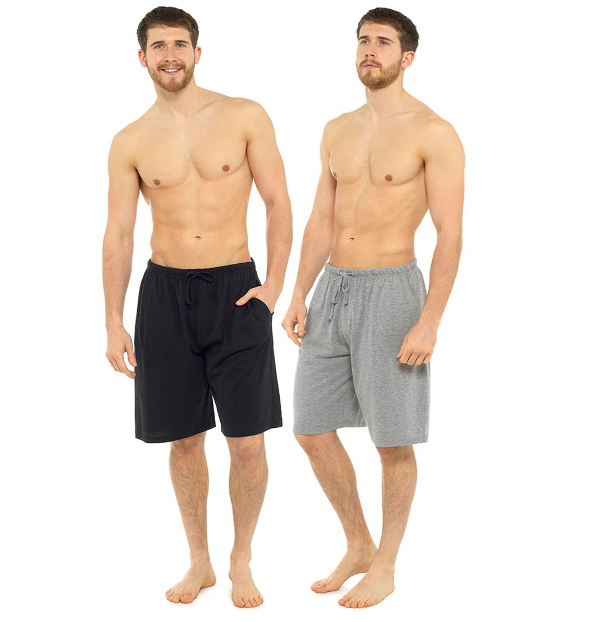 Mens Grey & Black Twin Pack Cotton Jersey Lounge Shorts