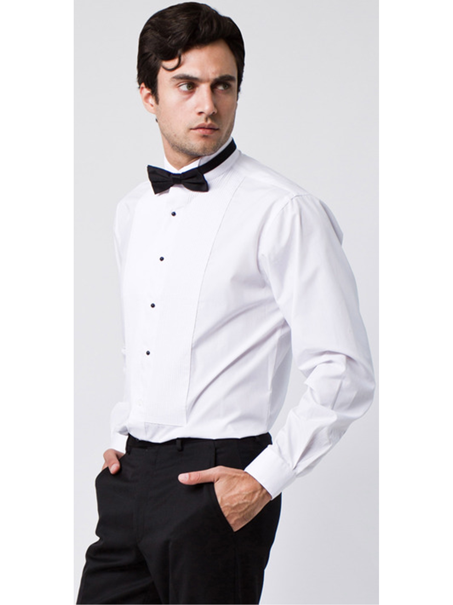 Men's Textured Slim Fit French Cuff Lay down Cotton Tuxedo Shirt