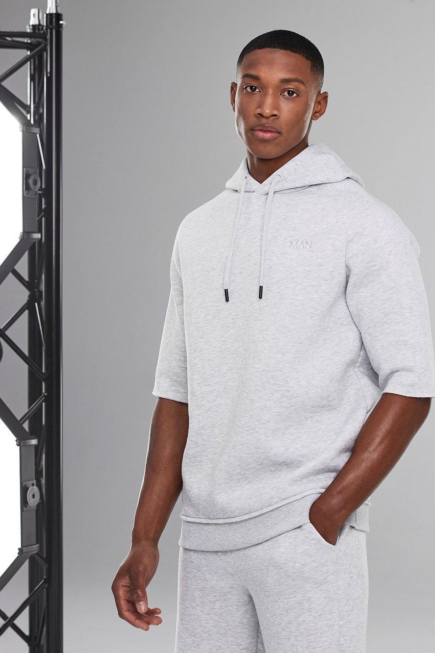 Mens White Man Active Oversized Short Sleeve Hoodie, White