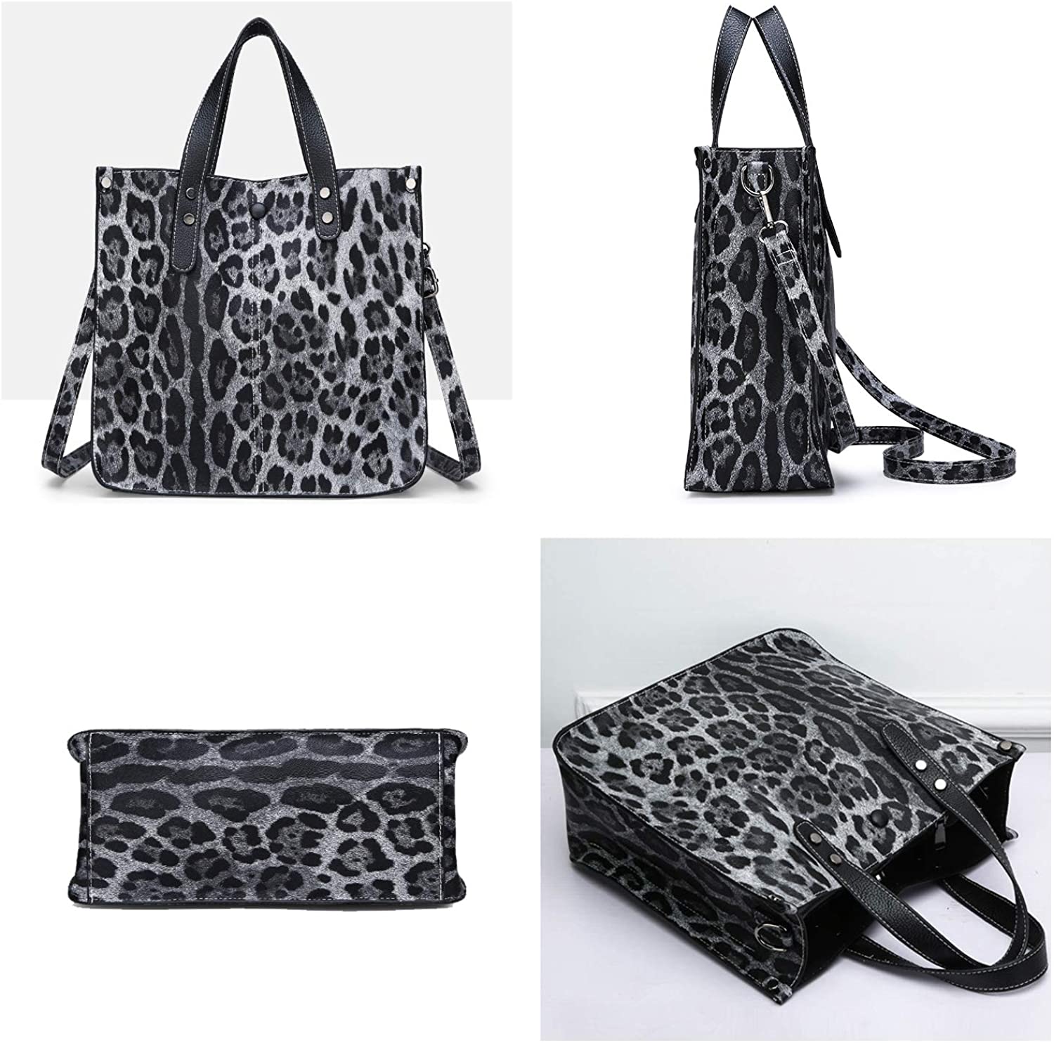 NOTAG Women Handbags, Leopard Print Handbag Large Capacity Top Handle Bag PU Leather Shoulder Bag with Pouch