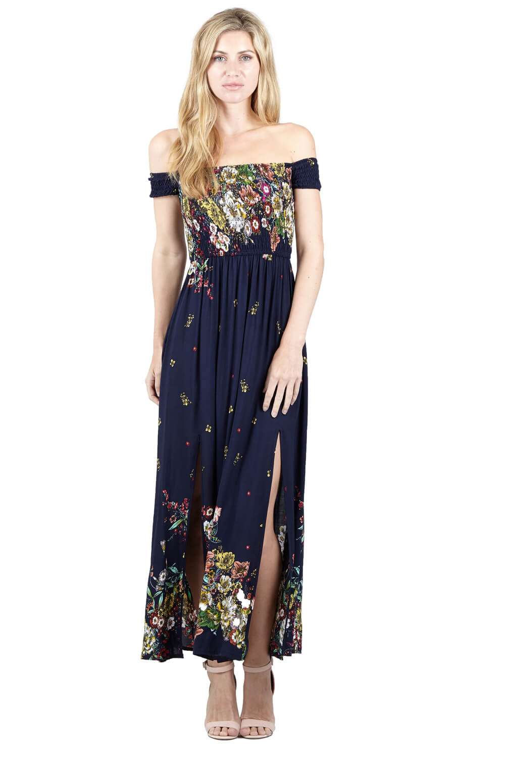 Navy Izabel London Floral Bardot Maxi Dress