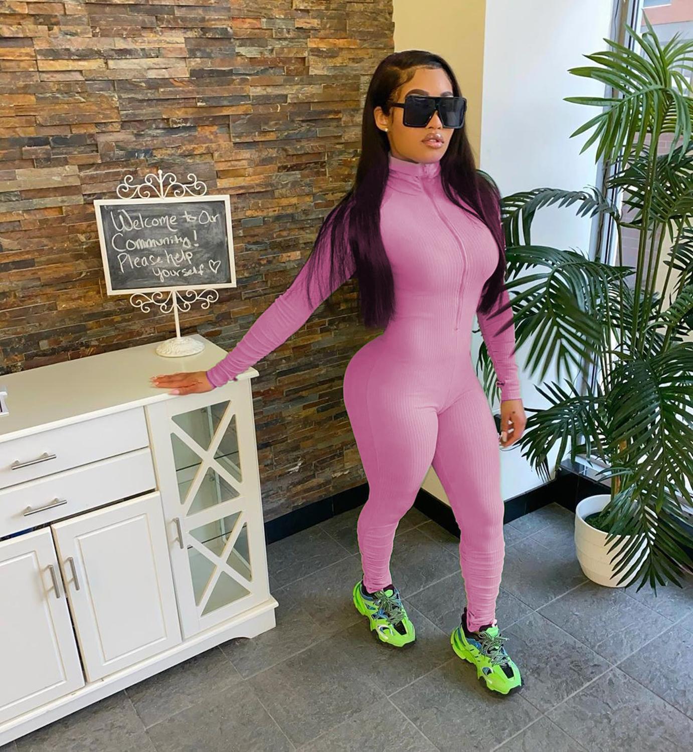 turtleneck jumpsuit pink