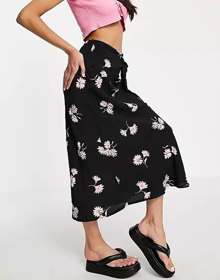 Nobody's Child midi wrap skirt in pink blossom floral