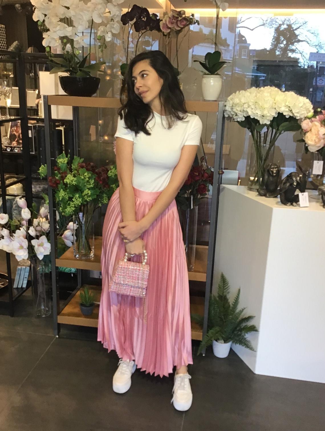 Pink Satin pleat skirt