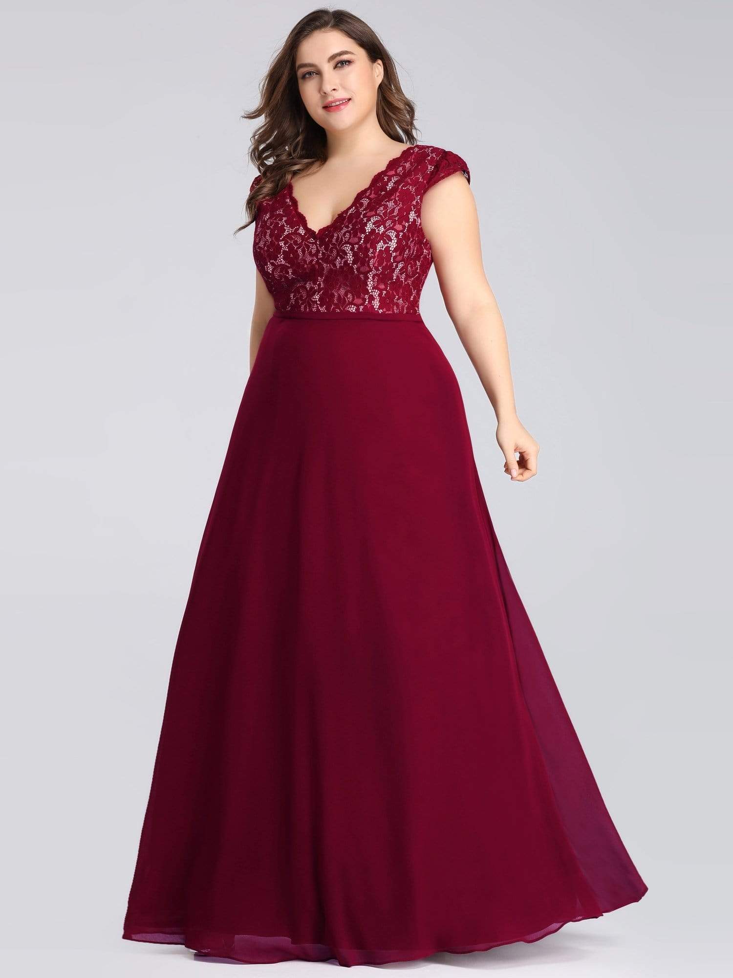 Plus Size Evening Gowns for Women with Lace Cap Sleeves