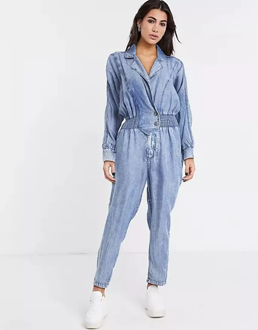 River Island denim utility boilersuit in blue