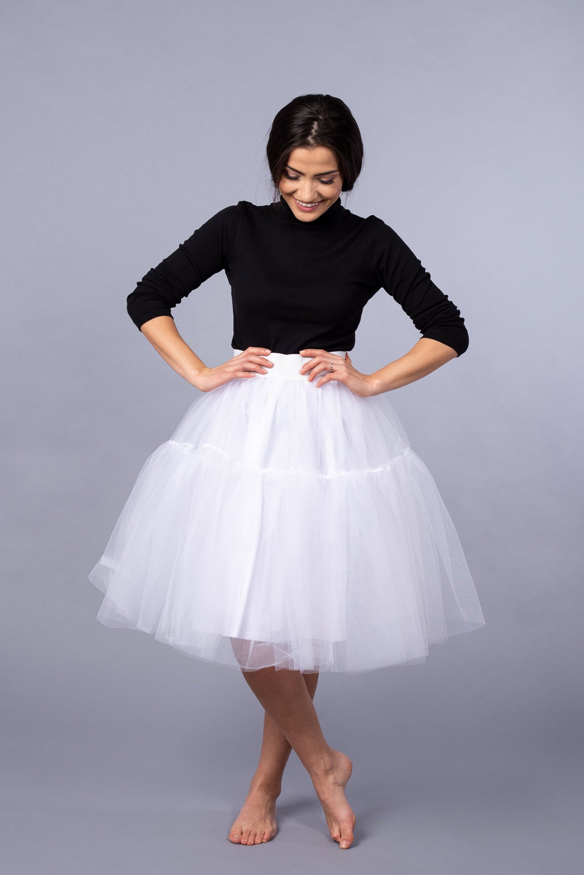 Ruffled Midi White Tulle Skirt / Party White Skirt / Wedding Midi White Skirt / Bridesmaid White Skirt / Summer White Skirt