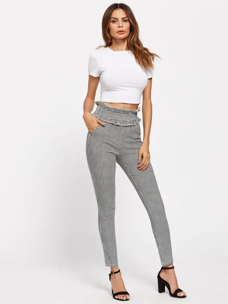 green gingham pants