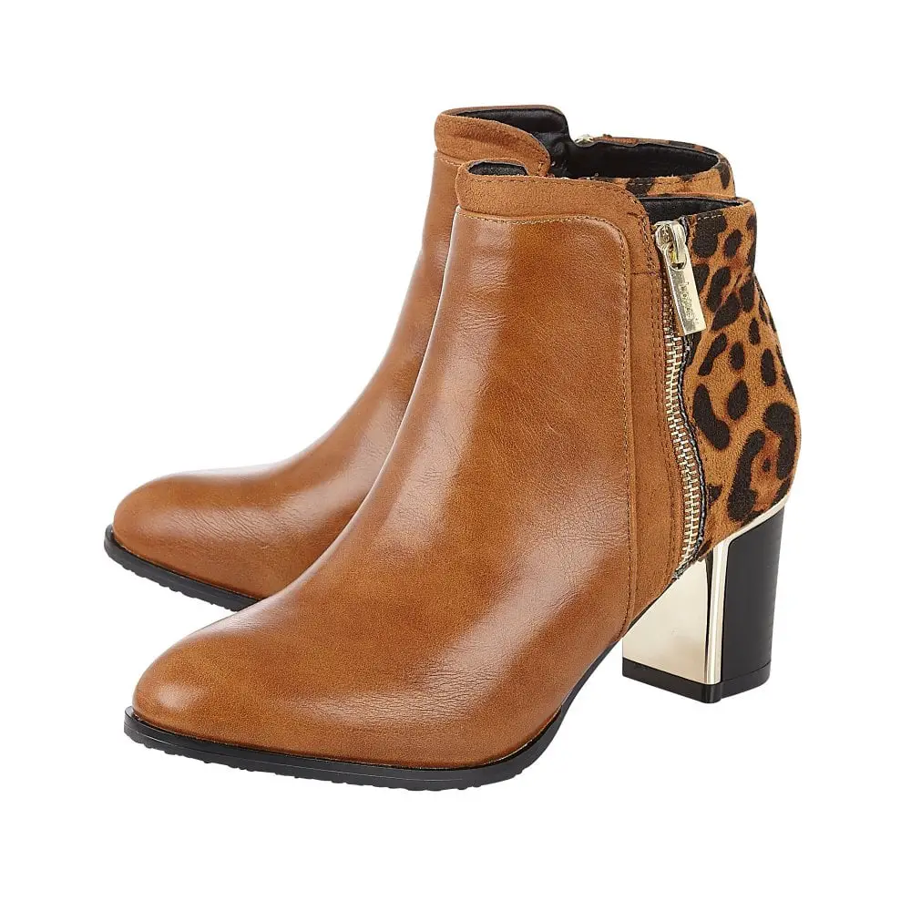Tan & Leopard Greeve Ankle Boots | Lotus