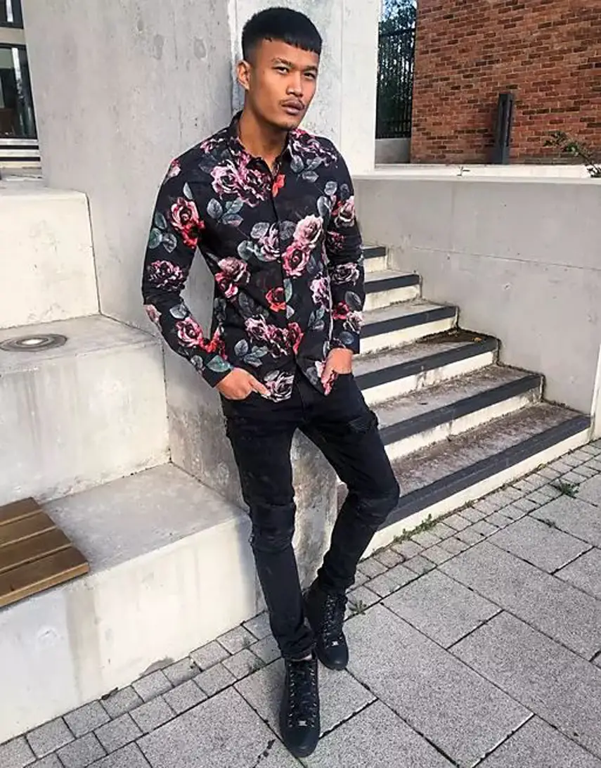 Twisted Tailor floral shirt in black