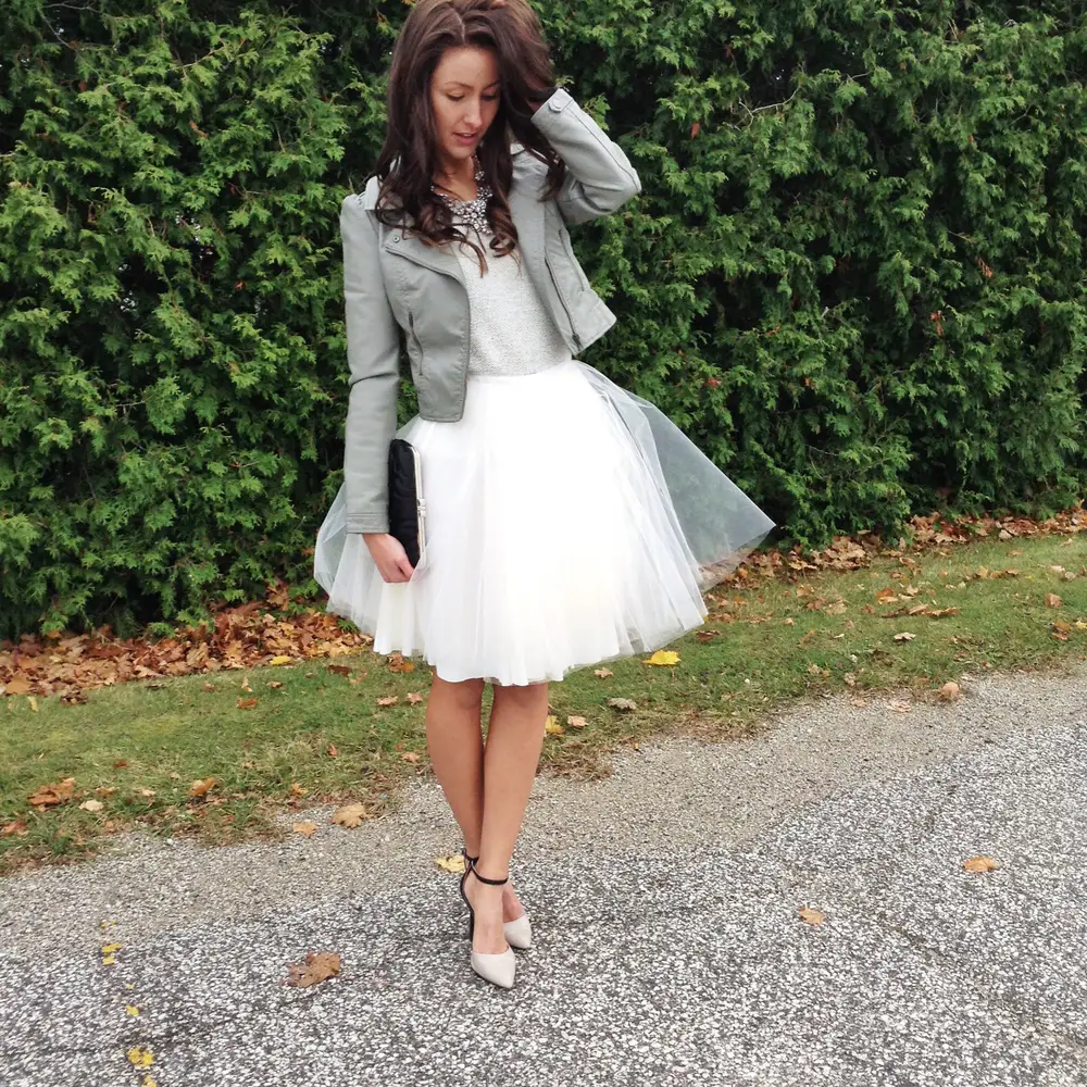 White Tulle Skirt with blazer