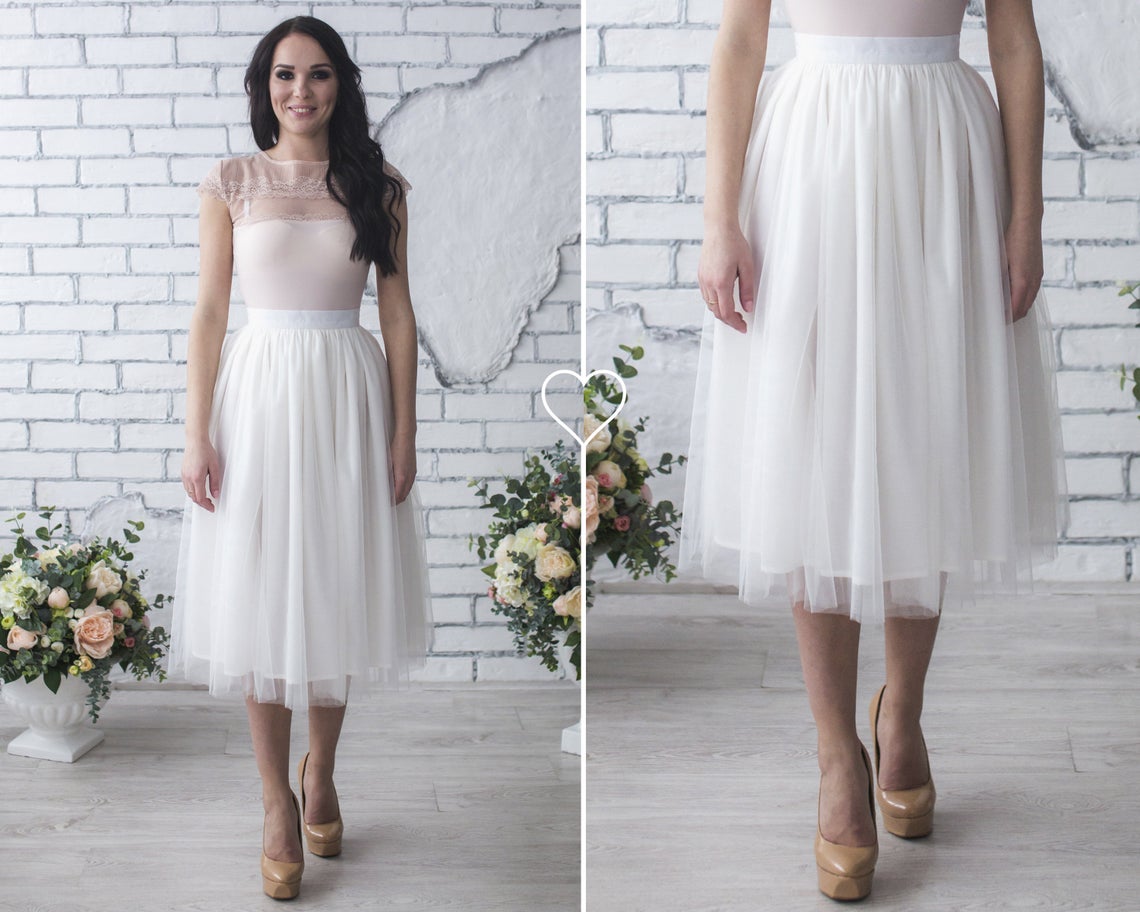 White Midi Tulle Skirt / Tutu Knee Length Skirt / Wedding Bridal Tulle Skirt / Adult Tulle Skirt / White Tutu Skirt
