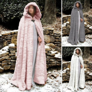 Winter Warm Fluffy Fur Hooded Cape Cloak Long Coat