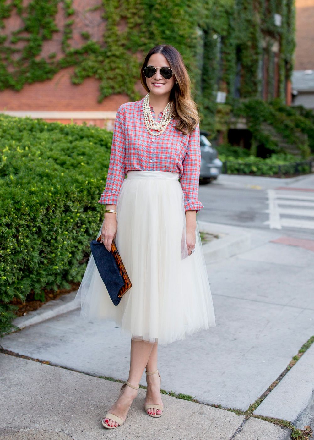 White Tulle Skirt with button-down