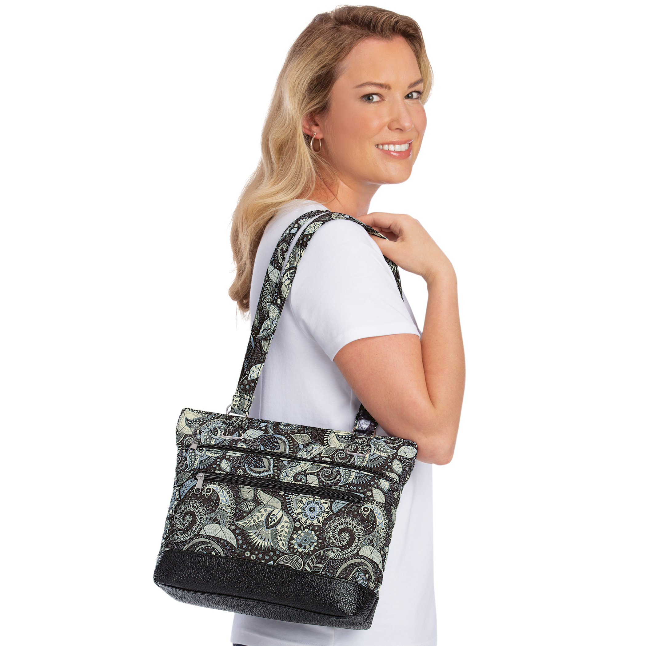 black paisley pattern handbag